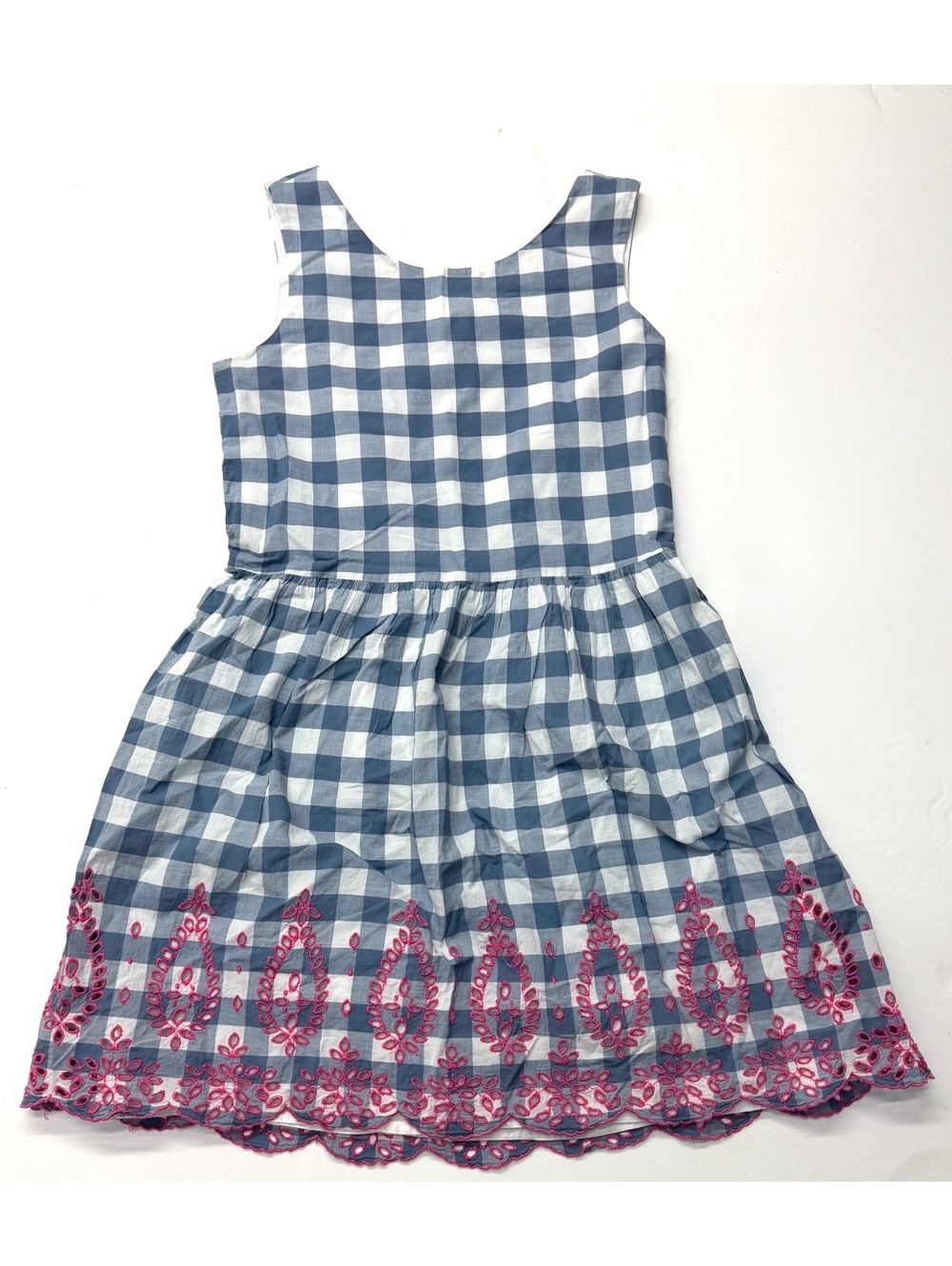 GapKids Girls Blue White Gingham Sleeveless Dress with Pink Embroidery